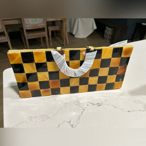 NEW Large Retro 70's Acrylic Checkerboard Clutch Purse 13”